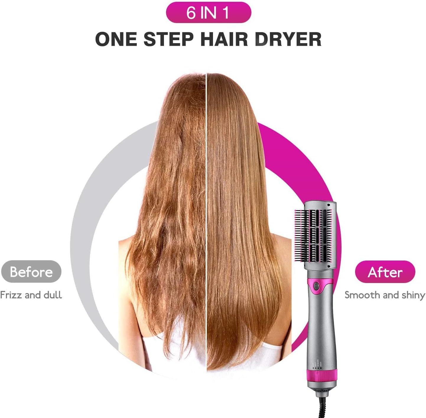 6in1 Detachable Hair Dryer Brush, Volumizer and Styler